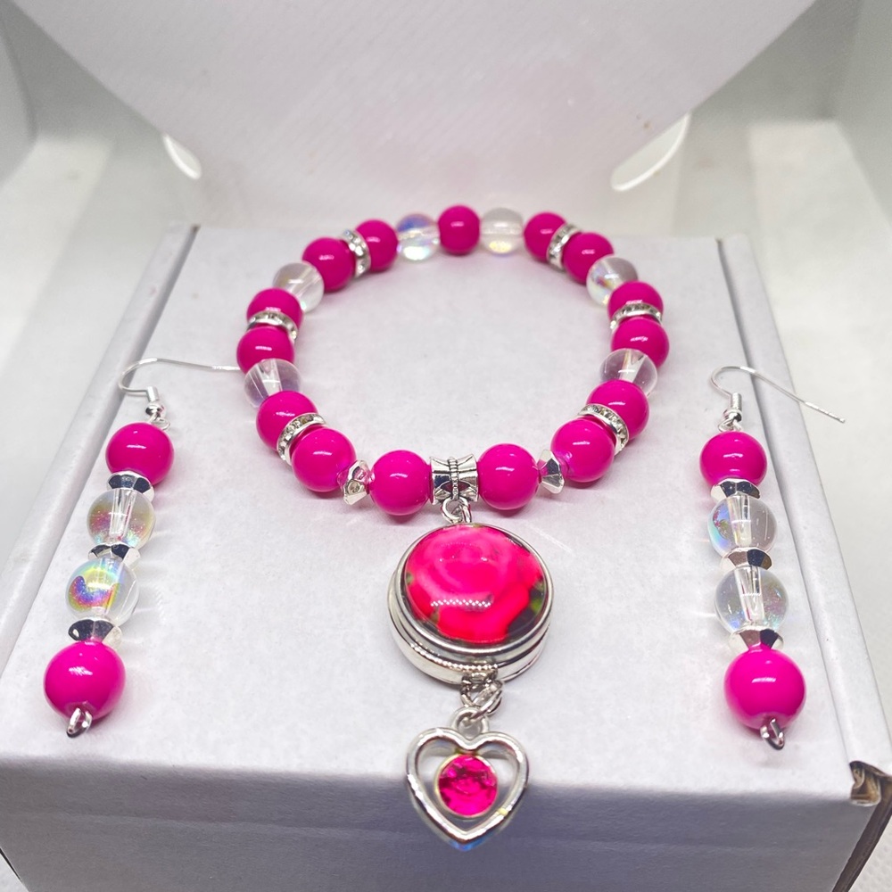 Fuchsia Pink Charm Bracelet Set